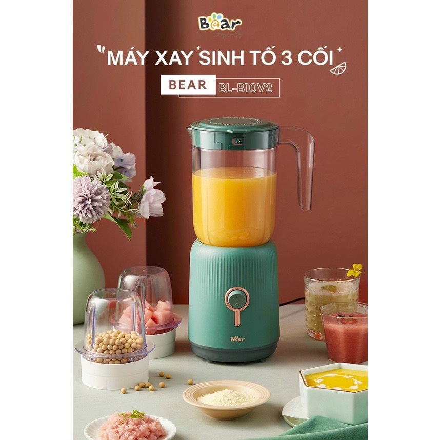 Máy xay đa năng, máy xay 3 cối bear bl-b10v2 tích hợp xay sinh tố, xay thịt, xay ăn dặm