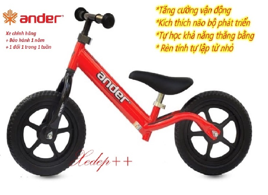 Xe thăng bằng Ander basic màu Đỏ cho bé từ 18tháng +, tặng chuông xe cho bé