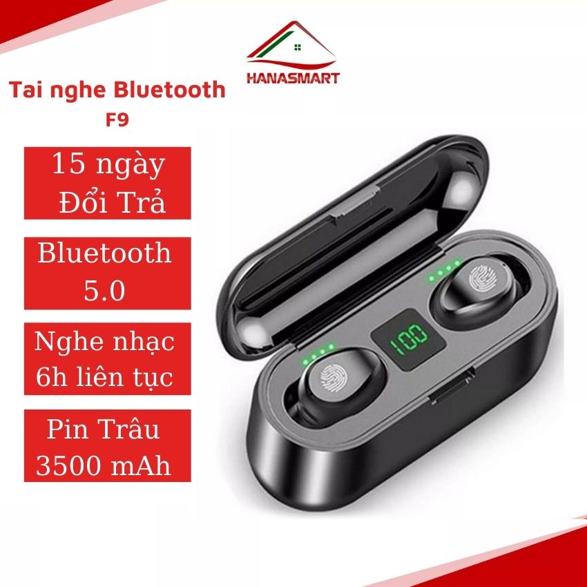 [MẪU MỚI 2022] Tai Nghe Bluetooth F9 V5.1 Tai Nghe Không Dây F9 Công Nghệ Bluetooth 5.1 Kèm Sạc 3000 Mah, Nút Điều Khiển Cảm Ứng, Chống Thấm Nước - Bảo hành 6 Tháng  HANA SMART