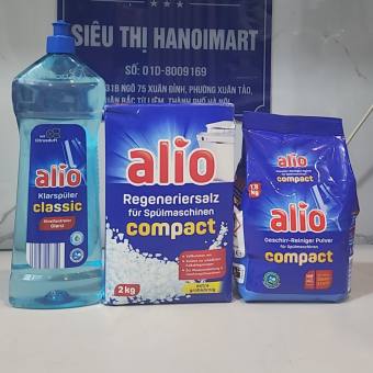 Combo Muối rửa bát Alio 2kg + bột Alio 1.8kg + Bóng 1L dùng cho máy rửa bát
