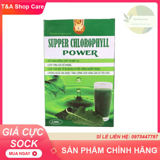 Bột diệp lục supper chlorophyll power (120g) [ sản phẩm công ty nct3 ], hỗ trợ cho gười bị thiếu chất xơ từ diệp lục và rau xanh, tiêu hóa kém, hấp thụ kém