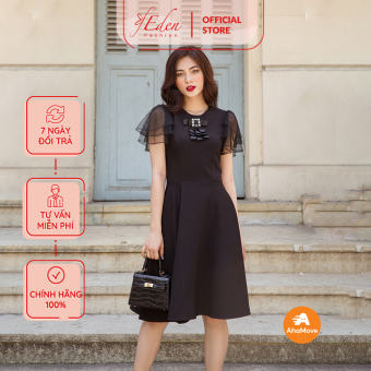Đầm Xòe Thời Trang Eden Tay Lưới Phối Phụ Kiện - D431