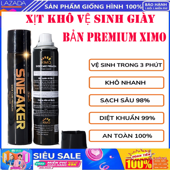 Chai xịt tạo bọt vệ sinh giày ximo cao cấp 300ml bản ximo prenium sneaker, chai xịt bọt tuyết làm sạch giày dép làm trắng chuyên dụng