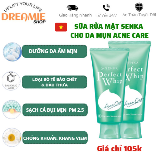 Sữa rửa mặt Nhật Bản Senka cho da mụn Perfect whip acne care 100g