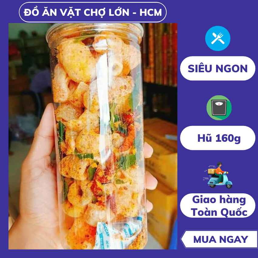 Da heo mắm hành 160g được sấy giòn rụm ko còn 1 chút dầu mỡ, sau đó rang với nước mắm hành nên khi ăn ko sợ ngấy mỡ, da heo sấy giòn, đồ ăn vặt, da heo sấy