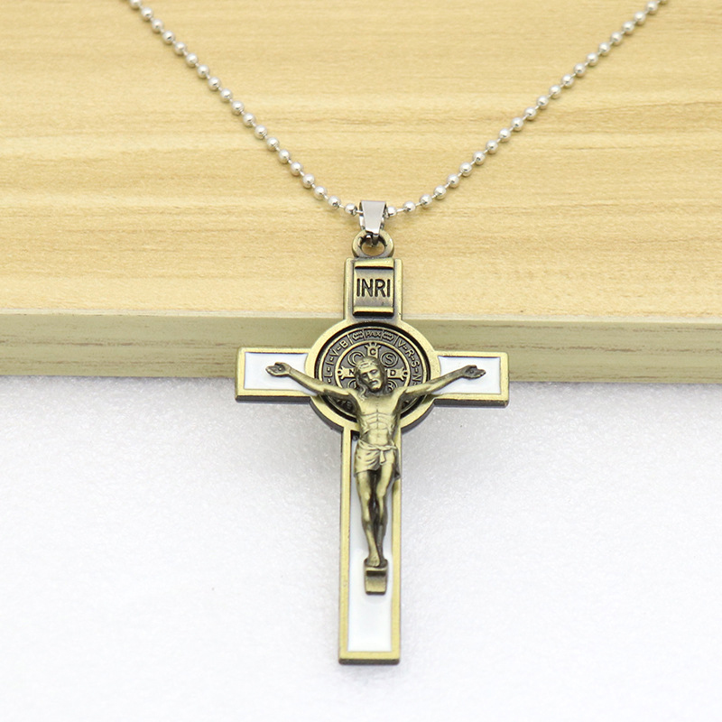 Vòng cổ mặt dây chuyền chữ thập thánh benedict vòng cổ mặt dây chuyền chữ thập chúa jesus inri bằng đồng công giáo cho nam nữ trang sức thủ công