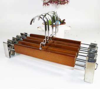 Set 10 kẹp quần gỗ màu nâu, đầu kẹp inox