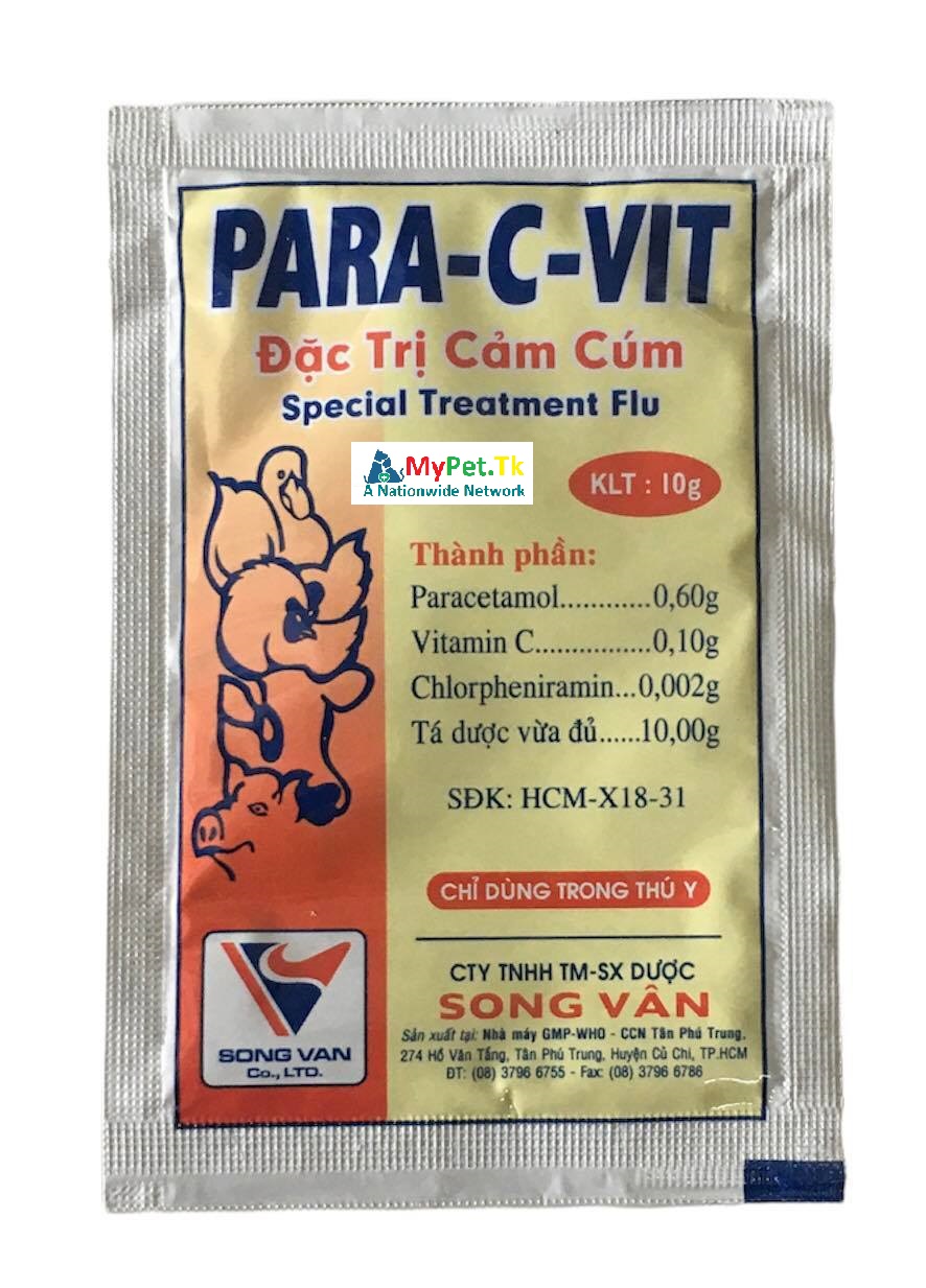 Para c vitamin 10g - đặc tr ị cảm cúm, sốt, bổ ăn, lừ đù, buồn cho trâu bò gà vịt chó mèo thỏ dê