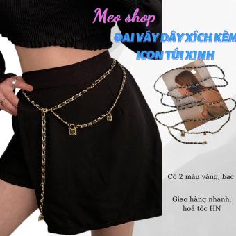Đai váy dây xích thả sợi phối váy đầm ĐV037 kèm icon túi xách - Belt xích đai xích nịt váy áo đầm vàng bạc meo shop - MERRIMAN FASHION