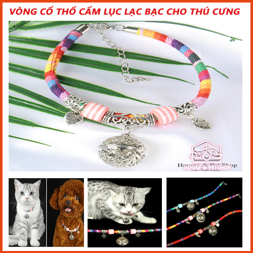 Vòng Cổ Thổ Cẩm Có Lúc Lạc Bạc Cho Thú Cưng Chó Mèo 7 Màu Dễ Thương