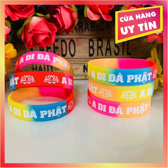 Vòng tay cao su a di đà phật trẻ em, vòng tay cao su phân đoạn màu, vòng tay cao su giá rẻ