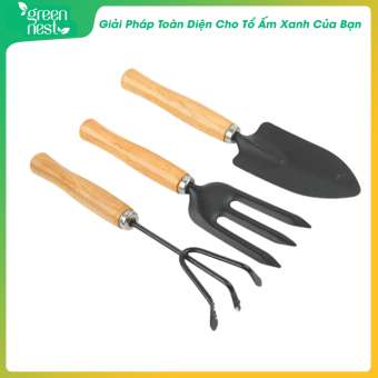 Bộ Ba Dụng Cụ Bằng Gỗ Kích cỡ Nhỏ: Xẻng+Cào+Chĩa Mini-Tiện Lợi Thích Hợp Cho Việc Trồng Cây, Trồng Rau, Làm Vườn Tại Nhà