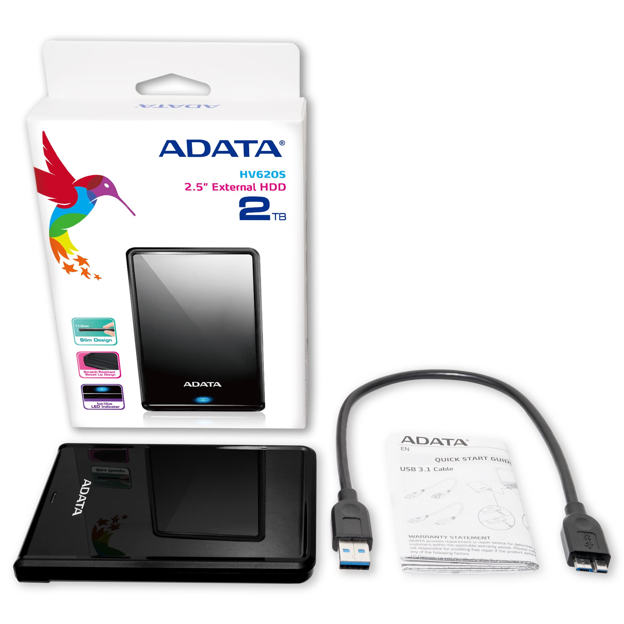 Ổ cứng di động adata slim hv620s 2tb - hàng chính hãng