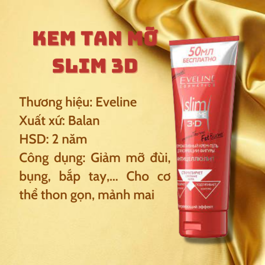 Kem Tan Mỡ Eveline Slim Extreme 3D, 4D (250ml) Loại Bỏ 90% Các Tích Tụ Mỡ Cứng Đầu, Dáng Đẹp, Eo Thon
