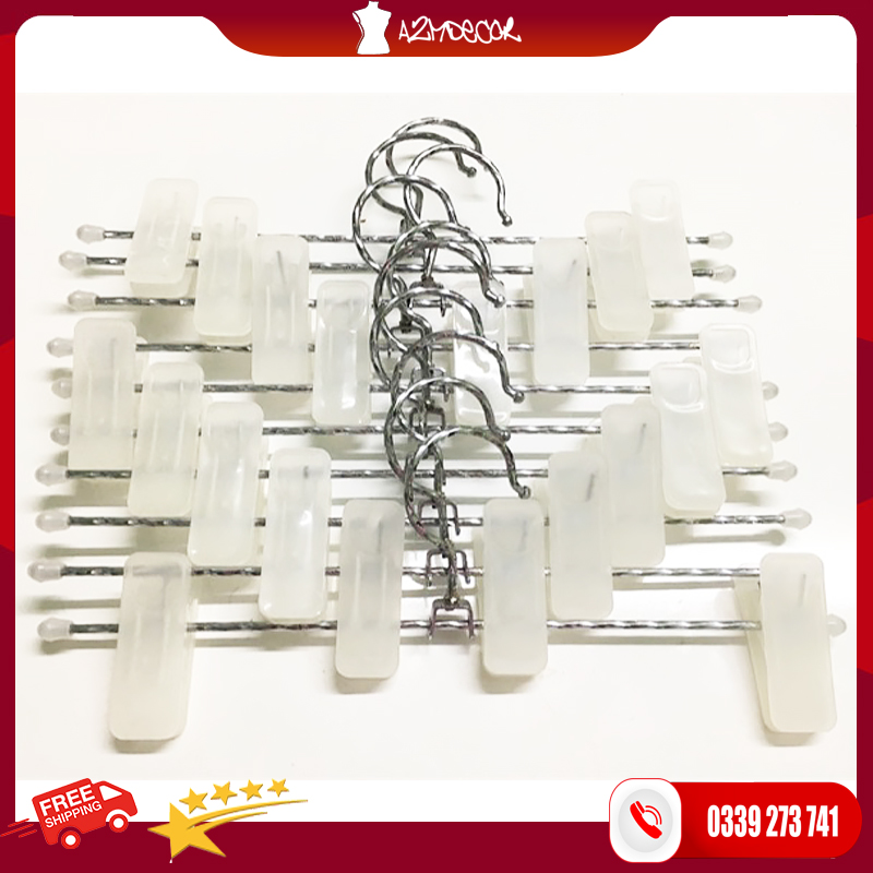 10 Kẹp quần xoắn inox, đầu kẹp nhựa trắng