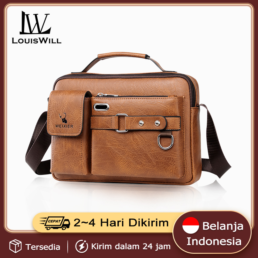 Lazada Indonesia - LouisWill Tas Selempang Tas Bahu Kerja Pria Tahan Air Tas Tangan Clutch Pria Terbaru Tas Bahu Kerja Tas Selempang Satu Bahu Genggam PU Multi Kompartemen Retro Pria Shoulder Bags Sling Waist Bag Waterproof Chest Bag Tas Selempang Pria Super Kece Anti Air