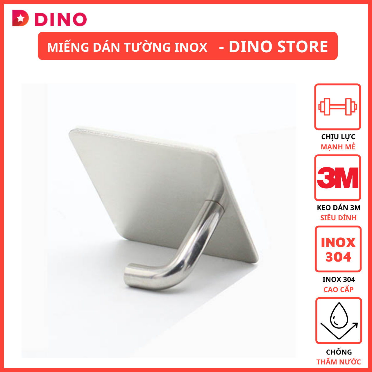 Móc dán tường Inox 304 cao cấp - Kèm keo dán 3M - Treo Khăn tắm, quần áo, đồ dùng nhà bếp, nhà tắm