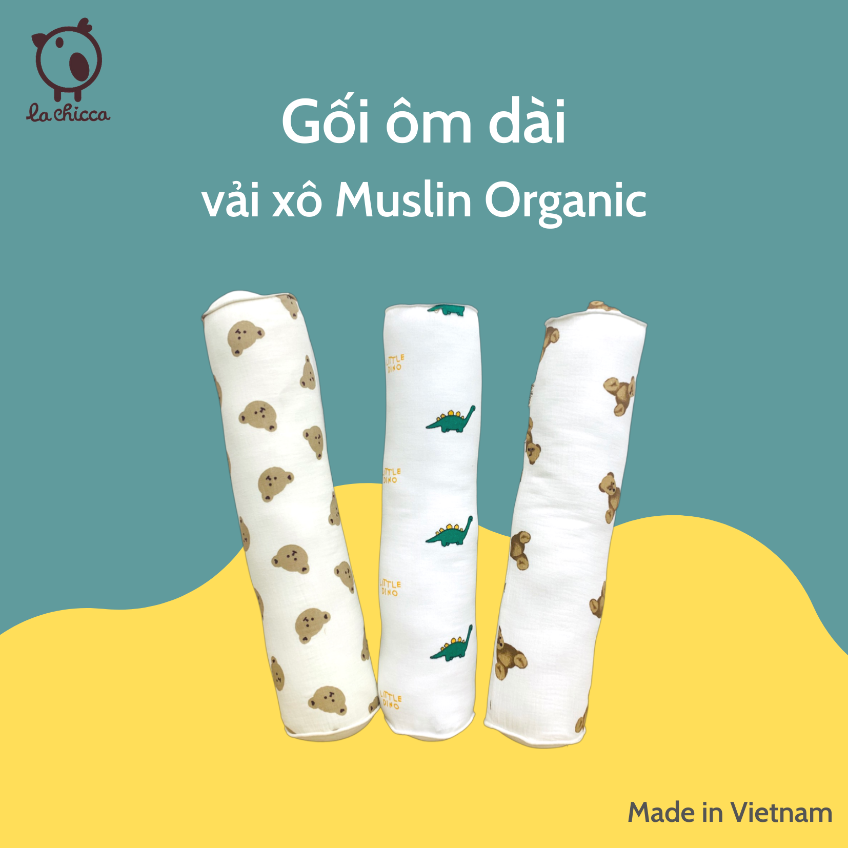 Gối ôm dài vải xô Muslin Organic made in Vietnam