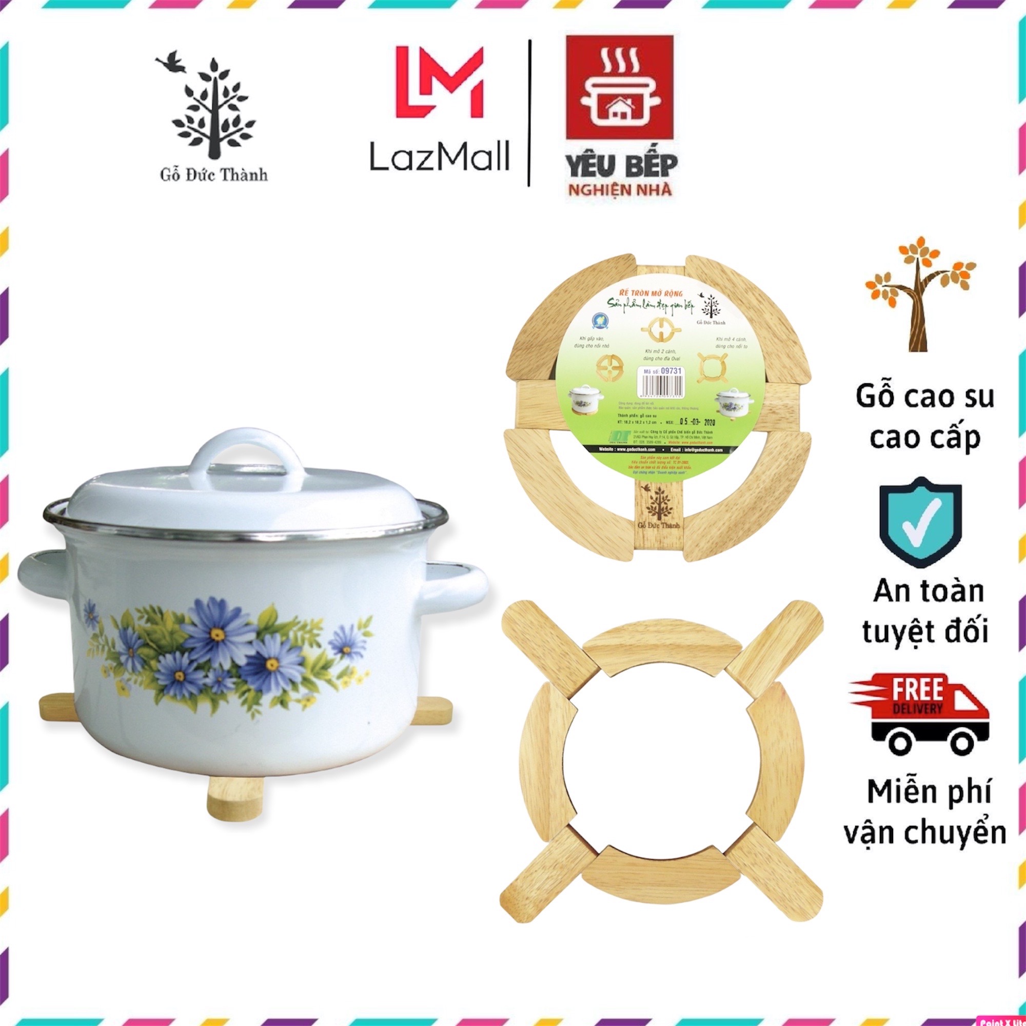 Đế lót nồi bằng gỗ họa tiết hình tròn mở rộng | gỗ đức thành 09731
