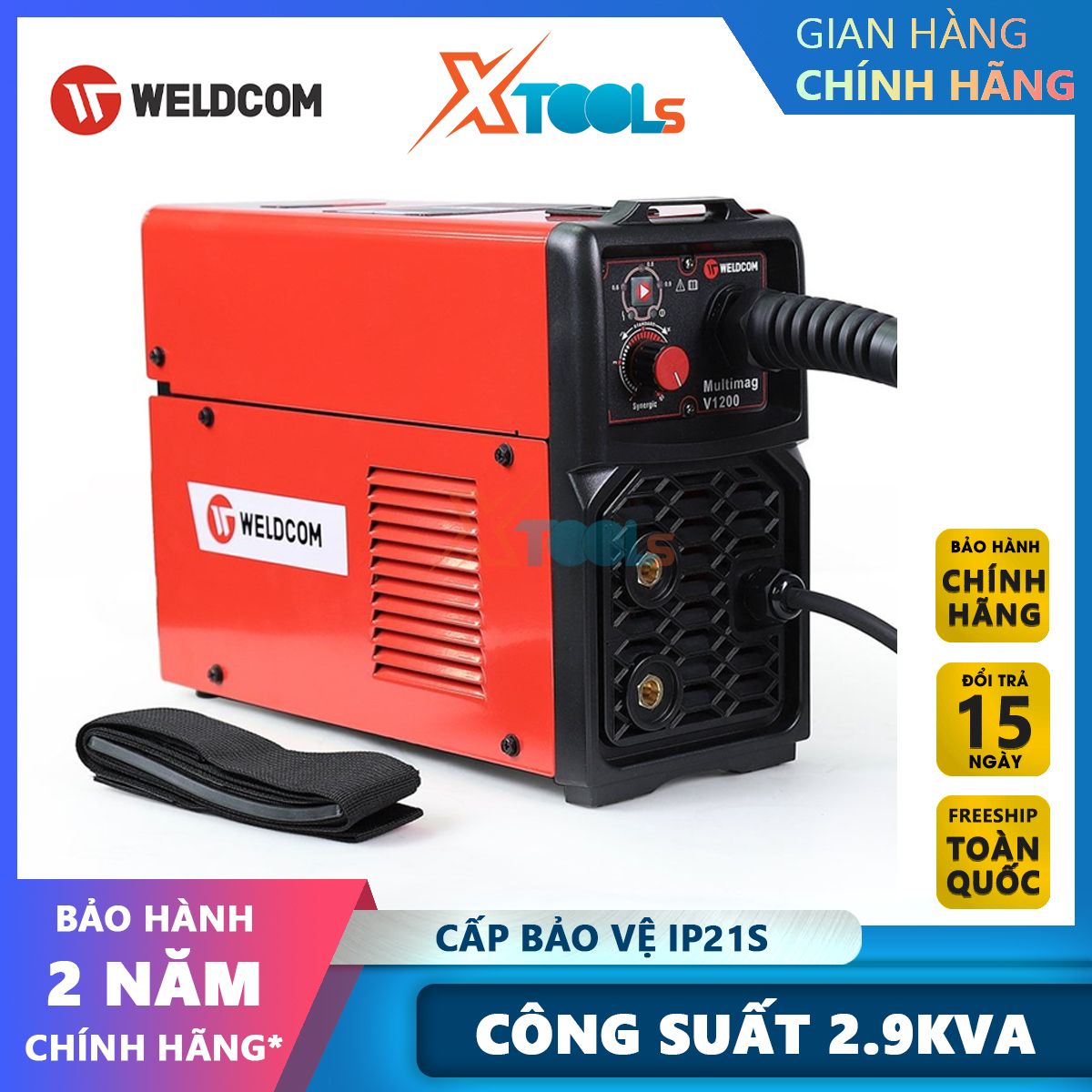 Máy hàn bán tự động weldcom v1200 chu kỳ tải 40% công suất 2.9kva đường kính dây hàn 0.8mm0.9mm làm điện cực hàn xtools