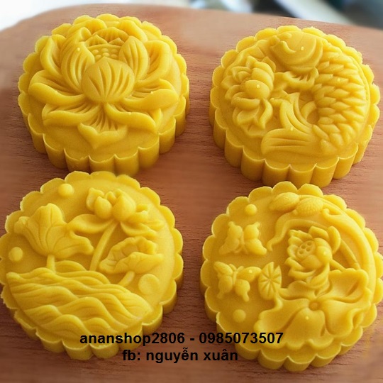 Khuôn trung thu lò xo 150gr  4 mặt đầm sen