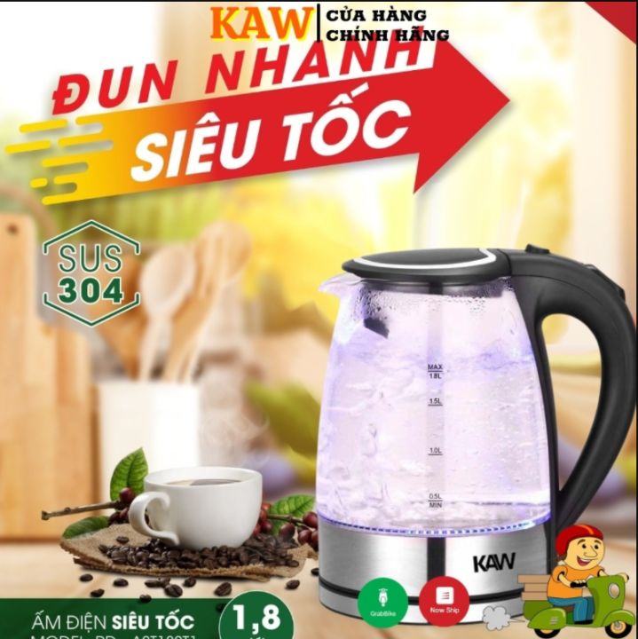 Am sieu toc, am dun sieu toc - ấm siêu tốc thủy tinh kaw 2l, chất liệu thủy tinh chống vỡ, có đèn led, tiết kiệm điện - bảo hành 1 đổi 1 trong 7 ngày