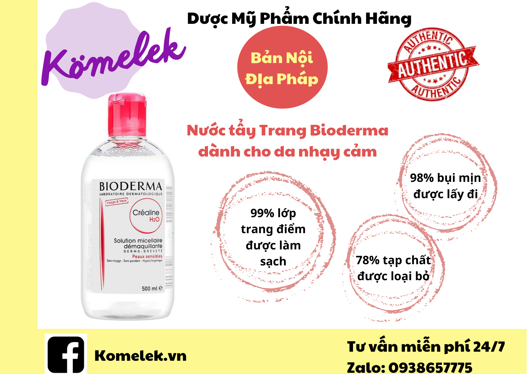 Nước tẩy trang bioderma dành cho da nhạy cảm 500ml sensibio h2o