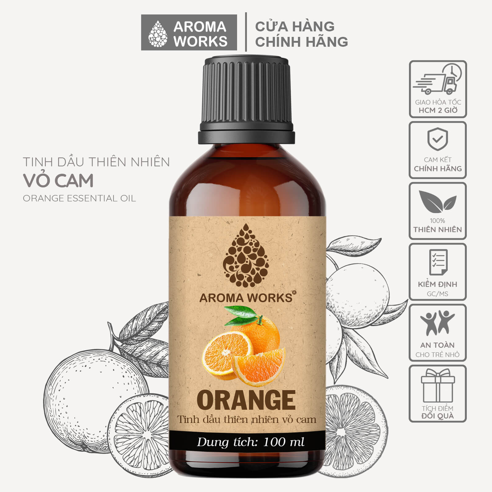 Tinh Dầu Cam Ngọt Thiên Nhiên Thơm Phòng, Đuổi Muỗi, Giải Cảm Aroma Works Orange