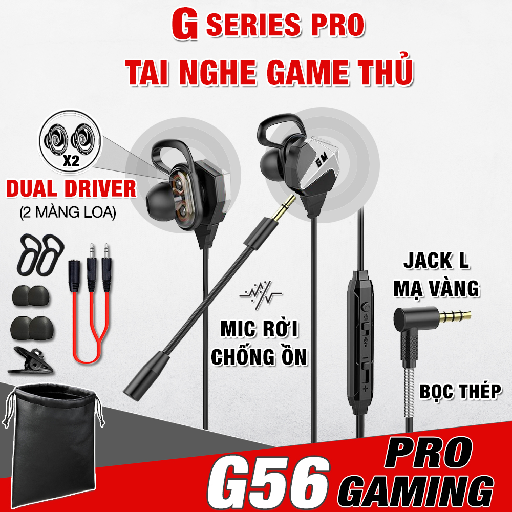 Tai nghe gaming có mic rời G56 3.5mm - Tai nghe gaming có dây G56 Dual driver