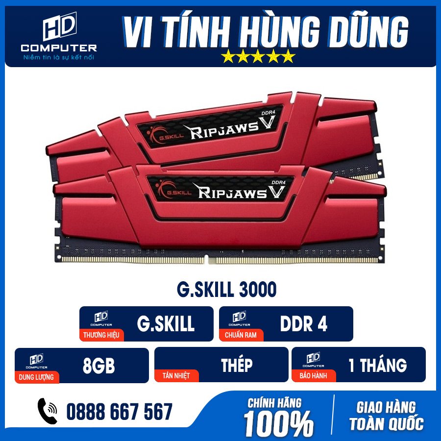 Ram 8g ddr4 3000 gskill ripjaw v bh 01th, ram máy tính 8g ddr4 3000 gskill ripjaw v