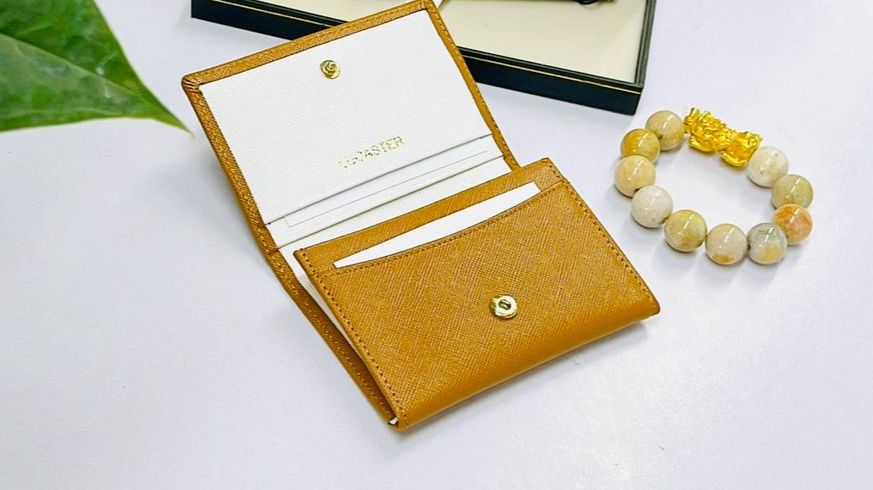 (da bò thật ) ví card minimalist dành cho nữ Lucaster -LR1001 thiết kế ngăn đứng -BH12 tháng