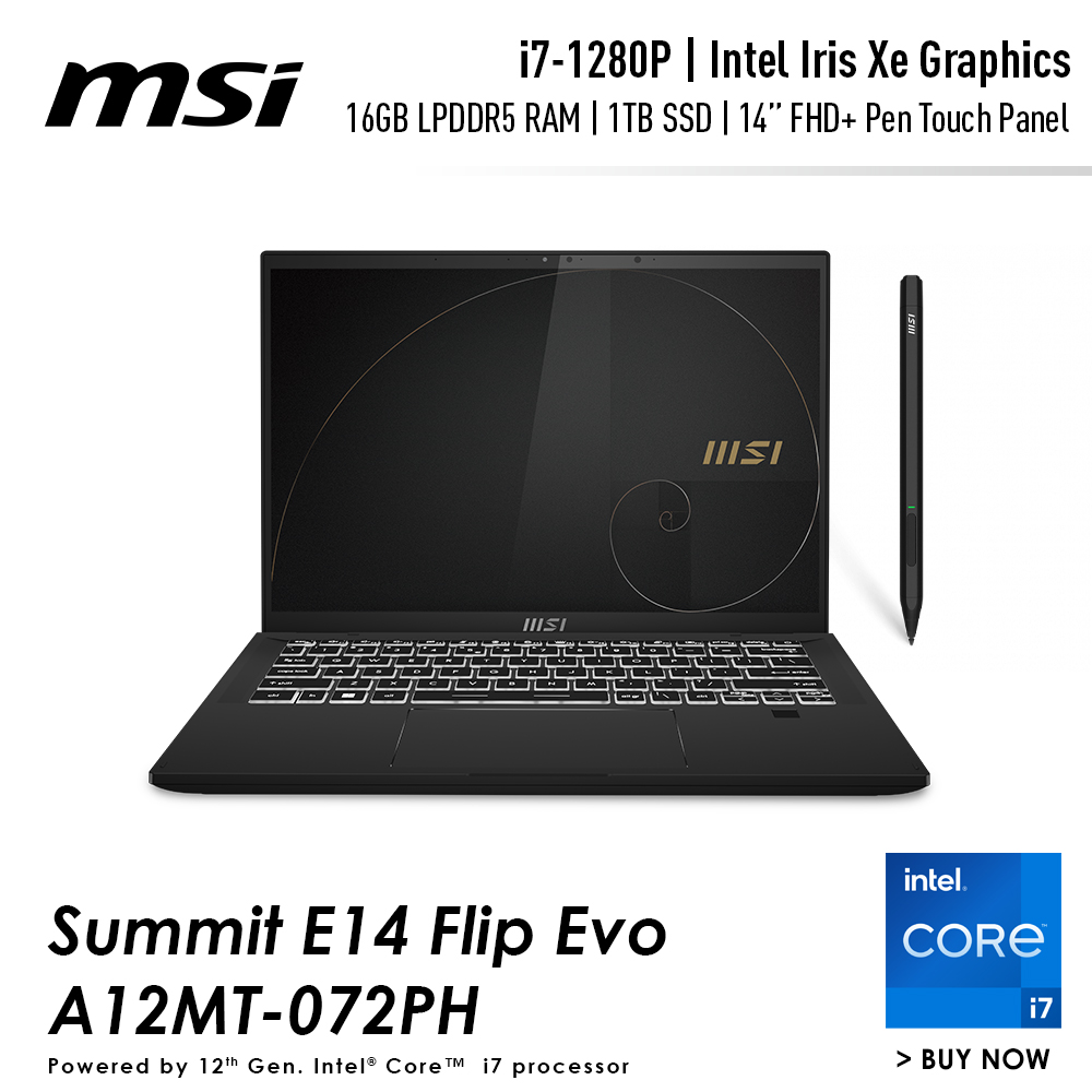 Lazada Philippines - MSI Summit E14 Flip Evo A12MT-072PH Laptop (i7-1280P / Iris Xe Graphics / 16GB / 1TB SSD / 14″ FHD)