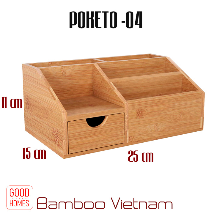 Hộp đựng bút để bàn nhiều ngăn bằng gỗ tre cao cấp