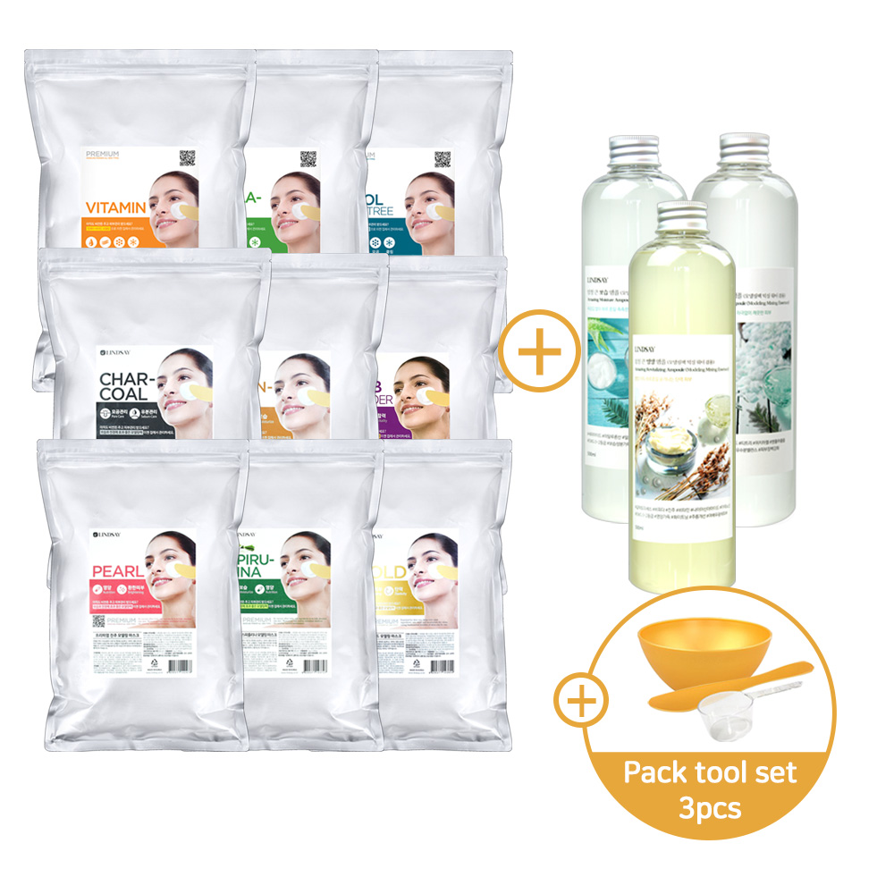 Gambar Lindsay Premium Modeling Pack 1kg Set  (Premium Modeling Pack + Amazing Ampoule + Pack tool set)  Tea tree Collagen Vitamin Moisture Soothing Charcoal Gold Pearl Calendula