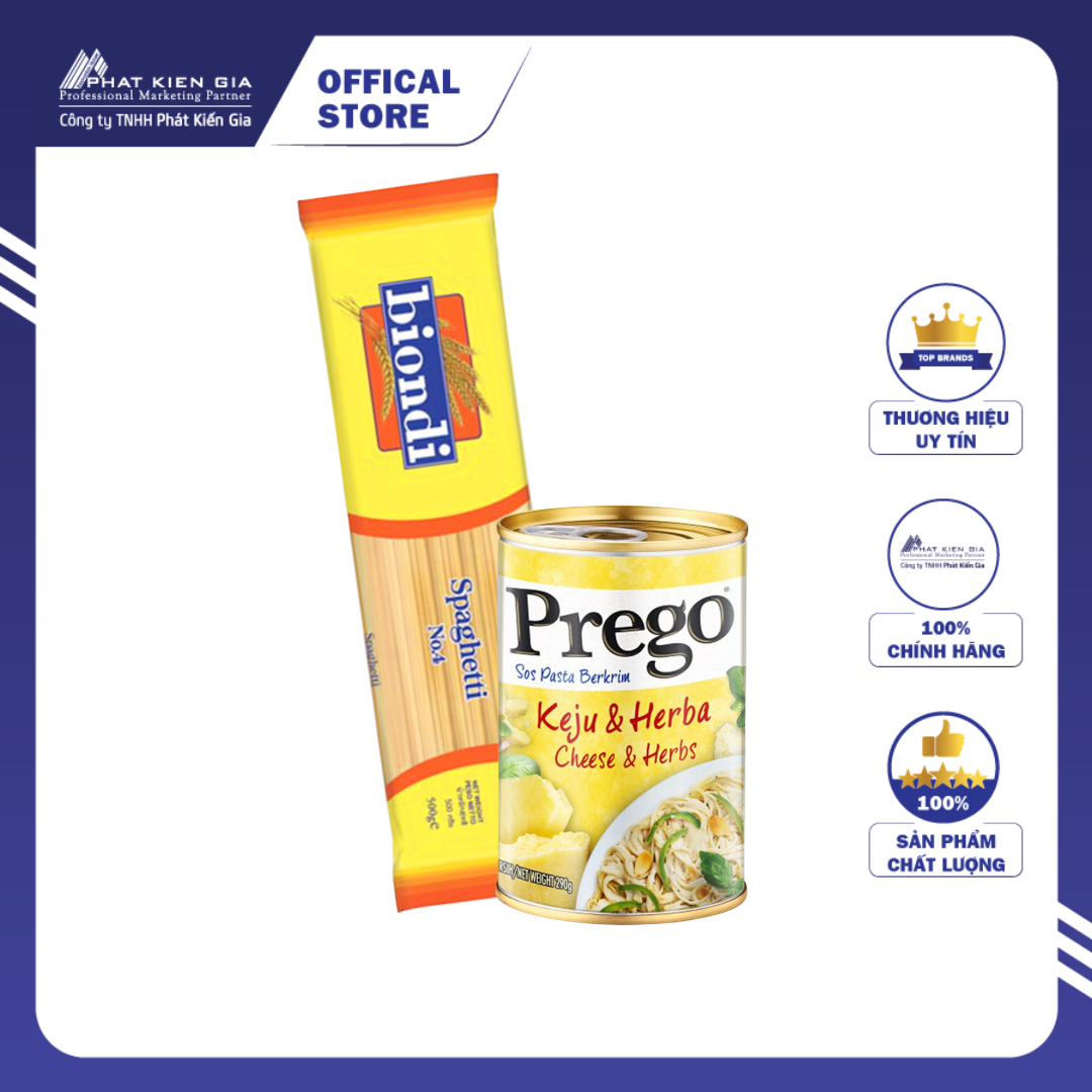 COMBO 1 Hộp Sốt Mì Ý Phô Mai & Thảo Mộc Prego 290g + 1 Gói Mì Ý Spaghetti Số 4 Biondi 500g