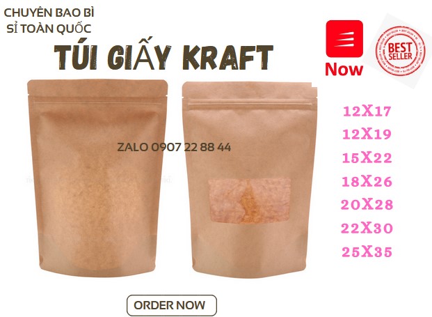 1kg túi zip giấy kraft có cửa sổ