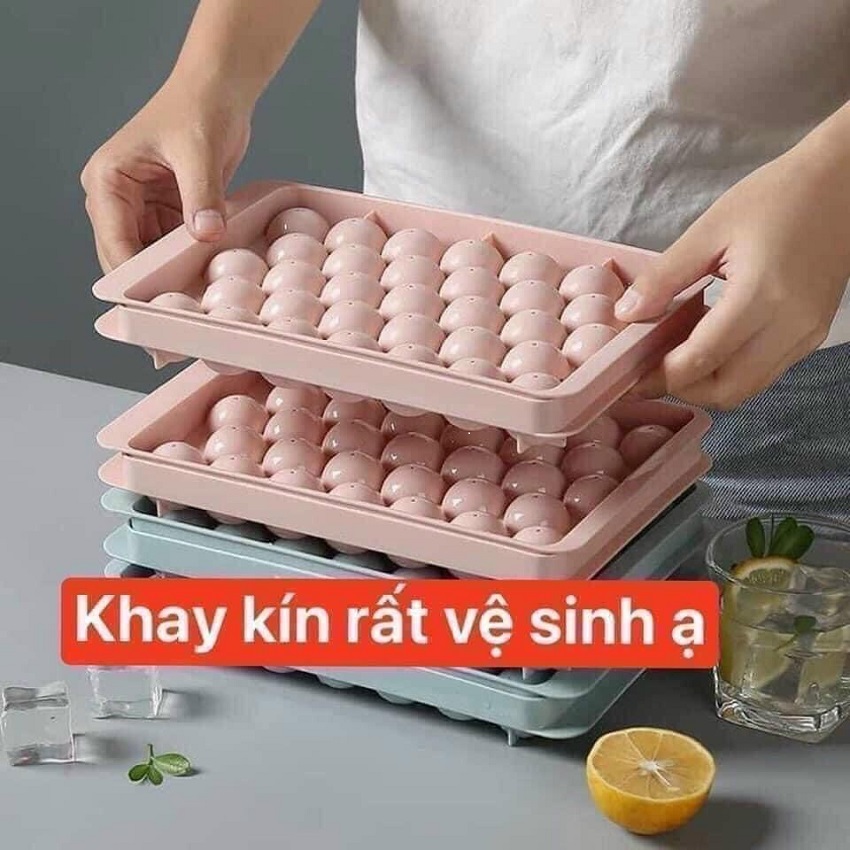 Khay đá Bi tròn 33 viên Nhựa Việt Nhật khuôn làm đá Thạch tròn 33 viên có nắp đậy tiện lợi