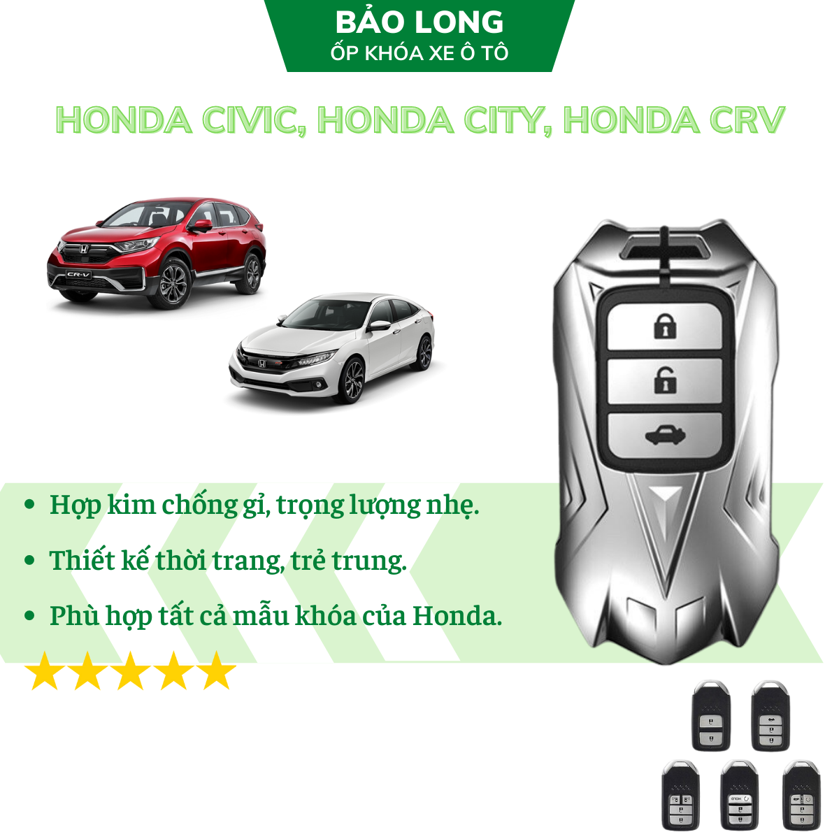 Ốp khoá kim loại xe honda civic, honda crv, honda hrv