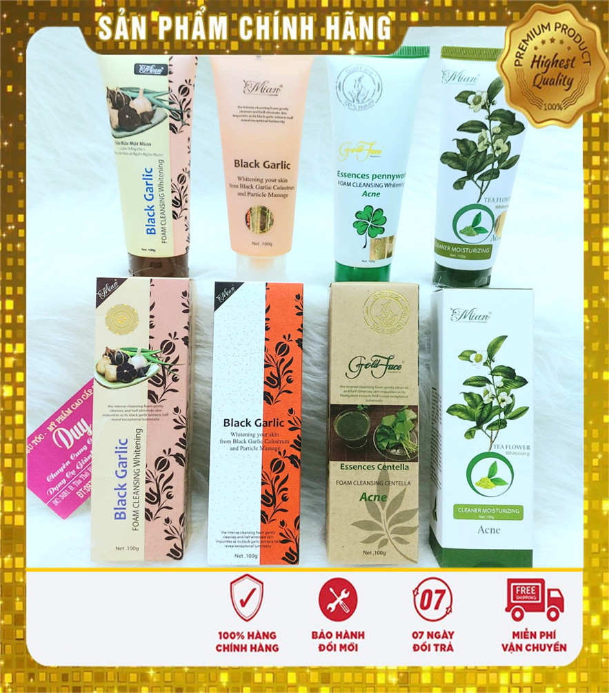 Sữa rửa mặt mian & goldface - ngừa mụn hoa trà - sạch nhờn tỏi đen - rau má ngừa mụn - hạt tỏi đen 100g