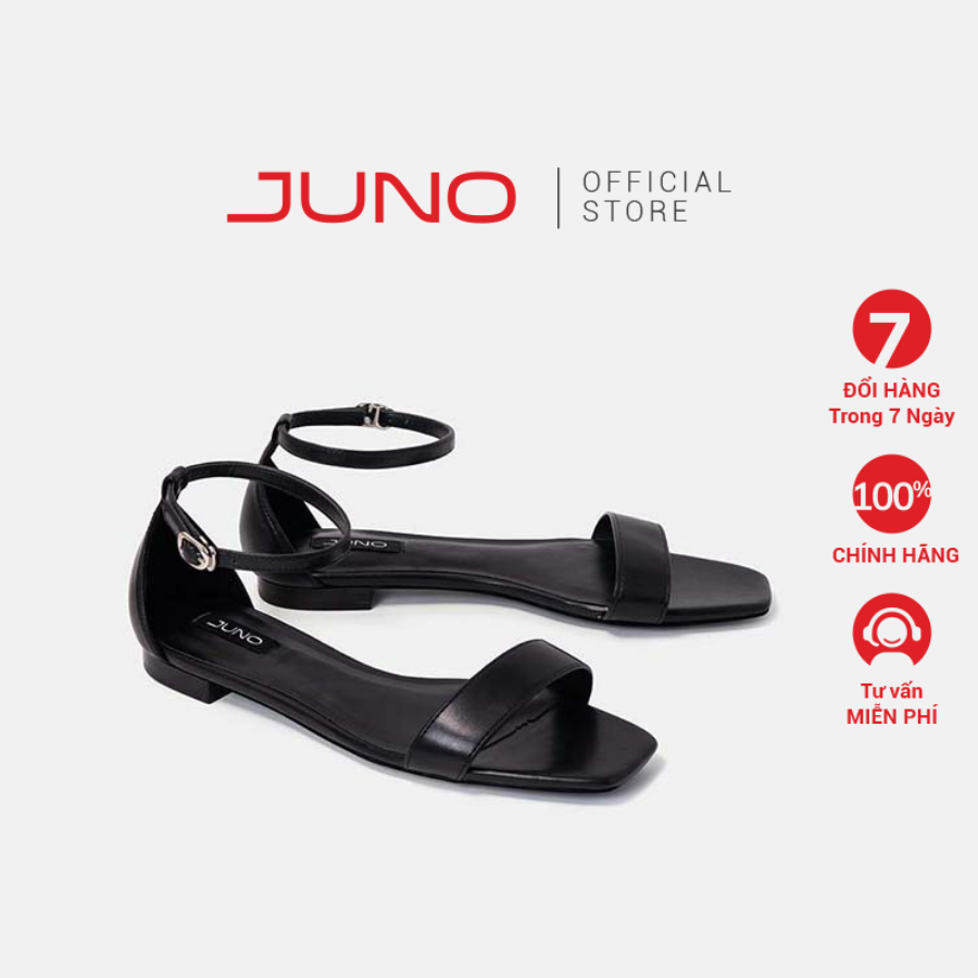 Giày Sandal 3cm Thời Trang JUNO Bệt Mũi Vuông Quai Ngang SD03054