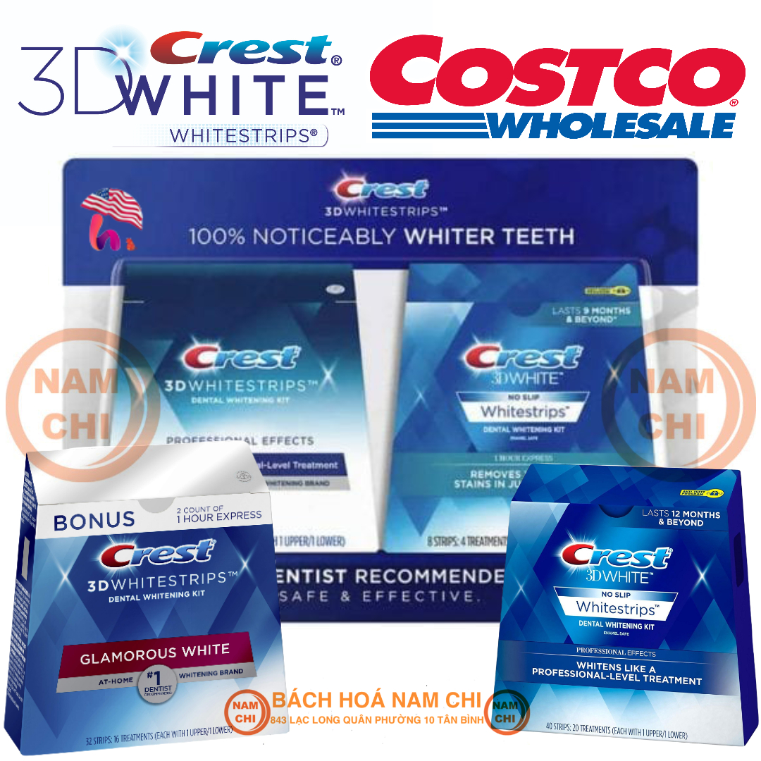 Bộ miếng dán trắng răng crest 3d whitetrips costco - usa