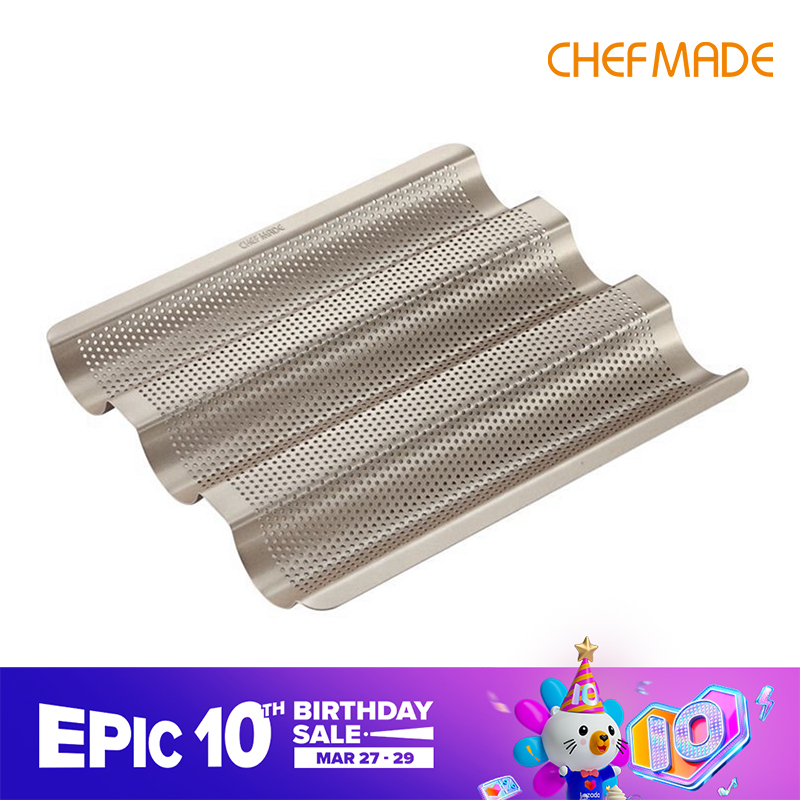 Chefmade Nhỏ Không Dính Baguette Khay Khay Nướng Bánh Mì Baguette Không-Dính Siêu Thông Gió Thiết Kế Carbon Thép Chảo Bánh Mì Pháp Vàng Sâm Banh