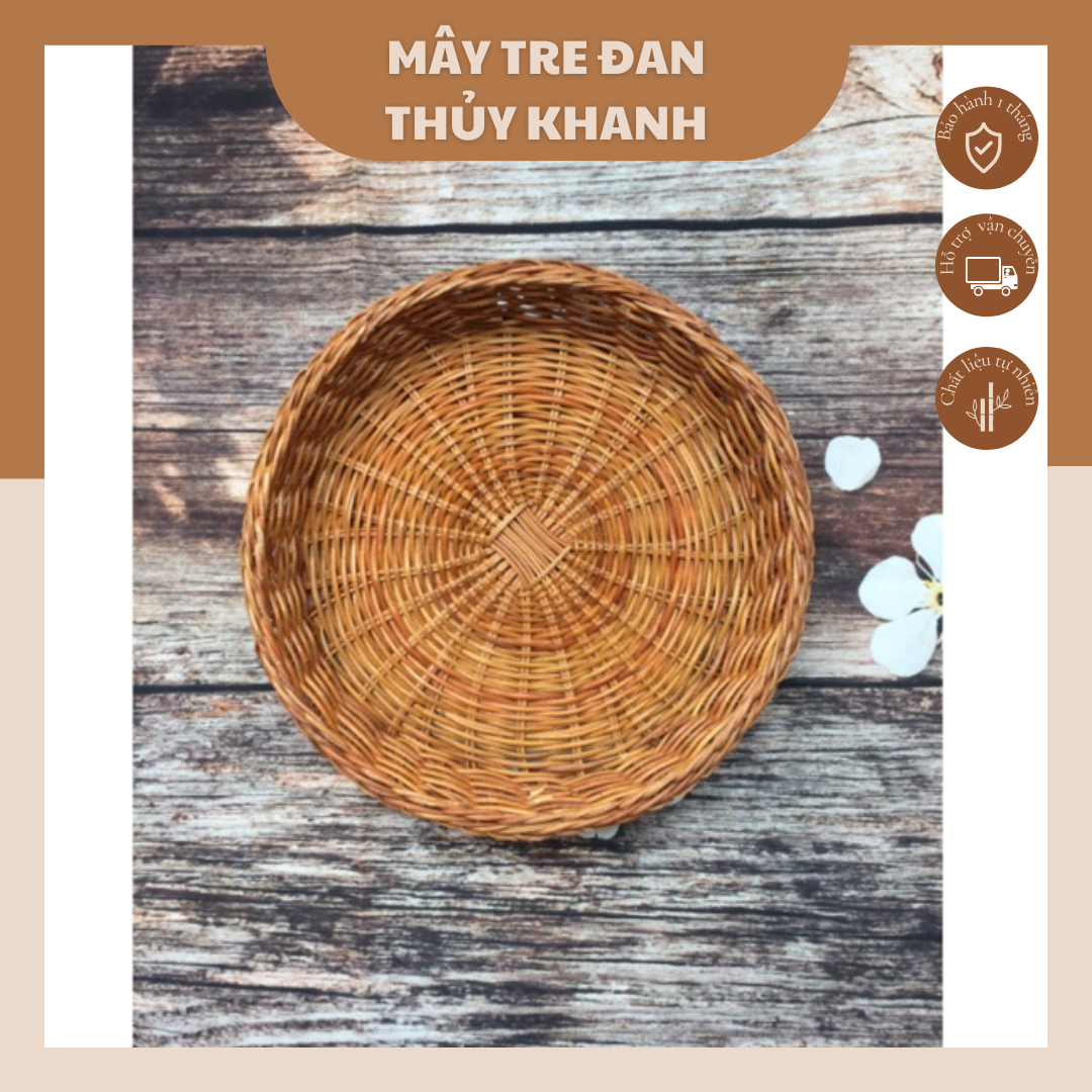 Khay mây tế tròn đựng mứt bánh kẹo hoa quả decor khay mây tre nan