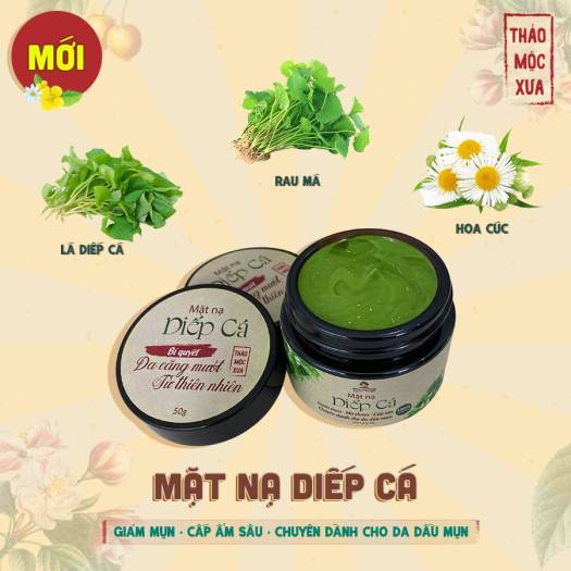 Mặt Nạ Giảm Mụn Diếp Cá Thảo Mộc Xưa - Cấp Ẩm, Ngừa Mụn Sạm Nám, Se Khít Lỗ Chân Lông, Dành Cho Da Dầu Mụn, 100% Thiên Nhiên, An Toàn Cho Mẹ Bầu - Tặng Cọ Đắp Mặt Nạ | 50gr - Miquala