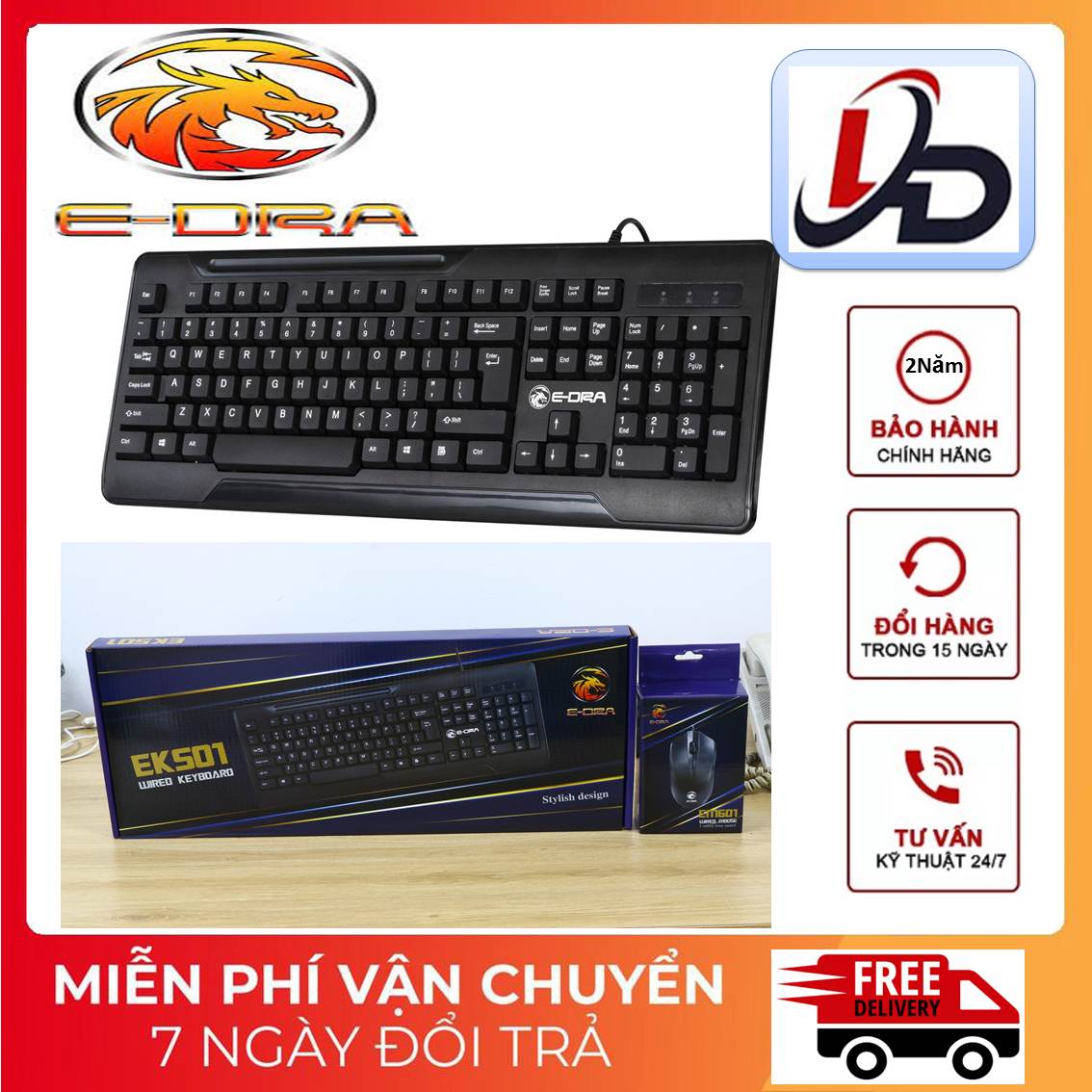 Bàn phím máy tính cao cấp e-dra ek501 - hàng chính hãng giá ưu đãi - bảo hành 02 năm