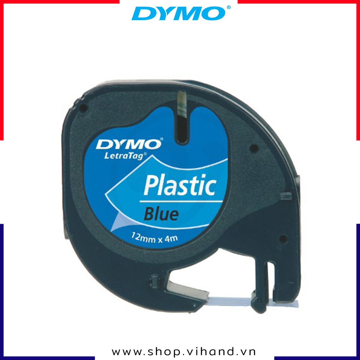 HCMBăng nhãn dán Dymo LT nhựa Polyester 12mm x 4m Đen Xanh dương