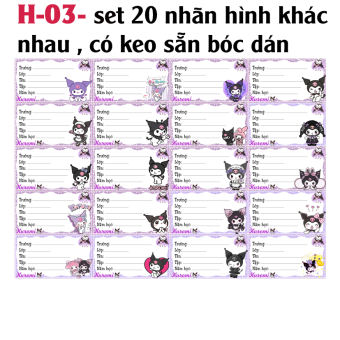 Nhãn vở Kuromi ( 1 set 20 nhãn vở hình khác nhau có keo sẵn)