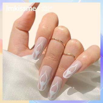 24 Chiếc Móng Tay Giả Với Thiết Kế Miếng Dán Nối Móng Ngọn Lửa Màu Trắng Móng Tay Nhân Tạo Đầu Móng Tay Giả Thời Trang Móng Tay Giả