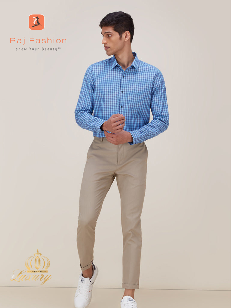 Raj Fashion Formals Blue Checkered Slim 