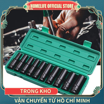 Bộ dụng cụ mở bu lông ốc vít,Bộ 10 đầu khẩu, đầu túyt Cao Cấp dùng cho máy siết bulong 1/2 -8-24mm chặn bi dài, bộ cờ lê điện 1/2in 4 hun số 8-10-12-13-14-16-17-19-21-24 kèm hộp